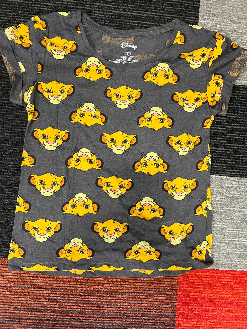Disney Gray Tee with Simba All Over Pattern